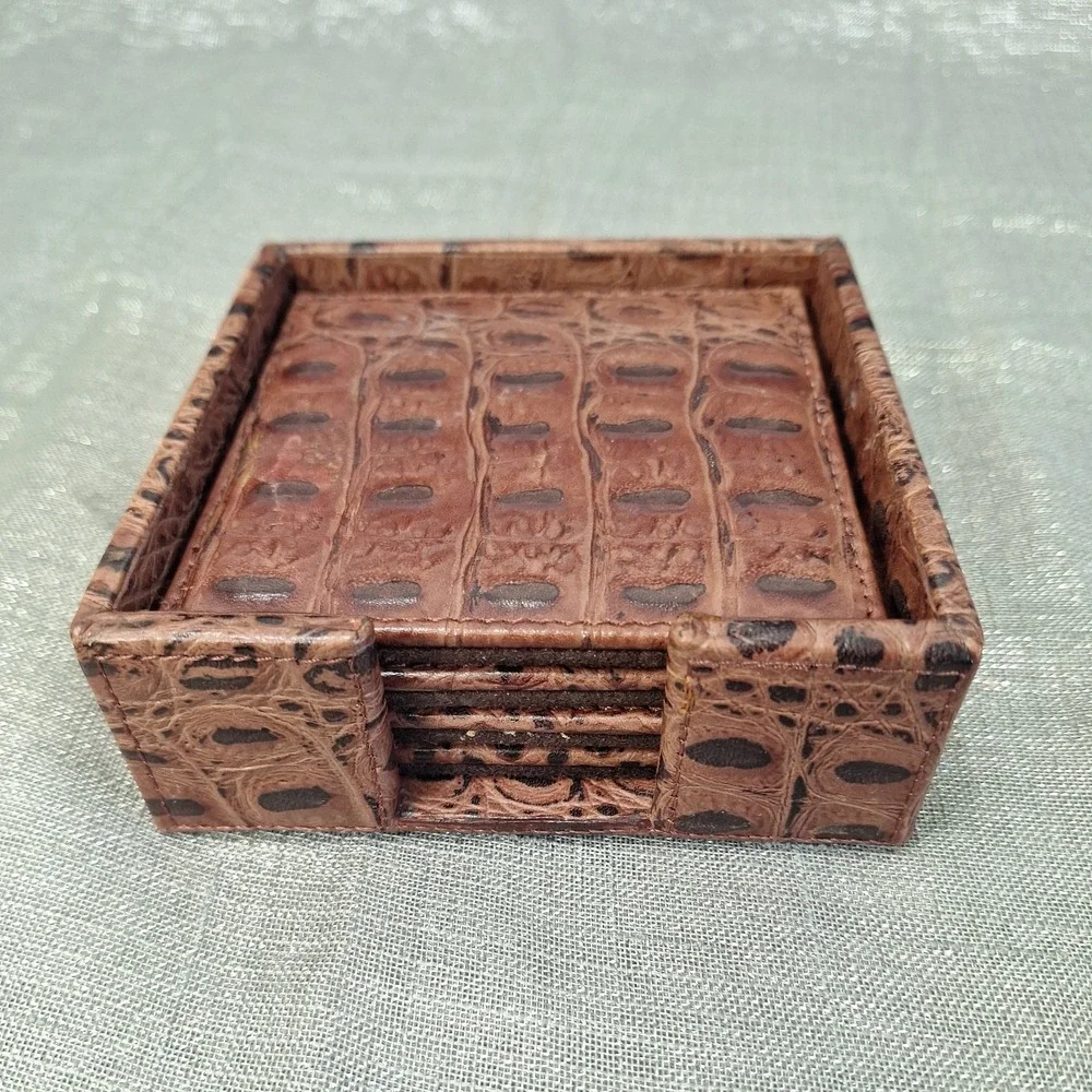 Leather Croc Embossed Coaster Set Restoration Hardware Barware Square Coasters